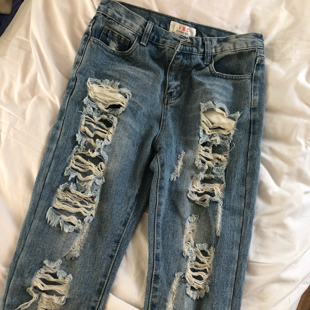 Super distressed YBC skinny medium wash jeans